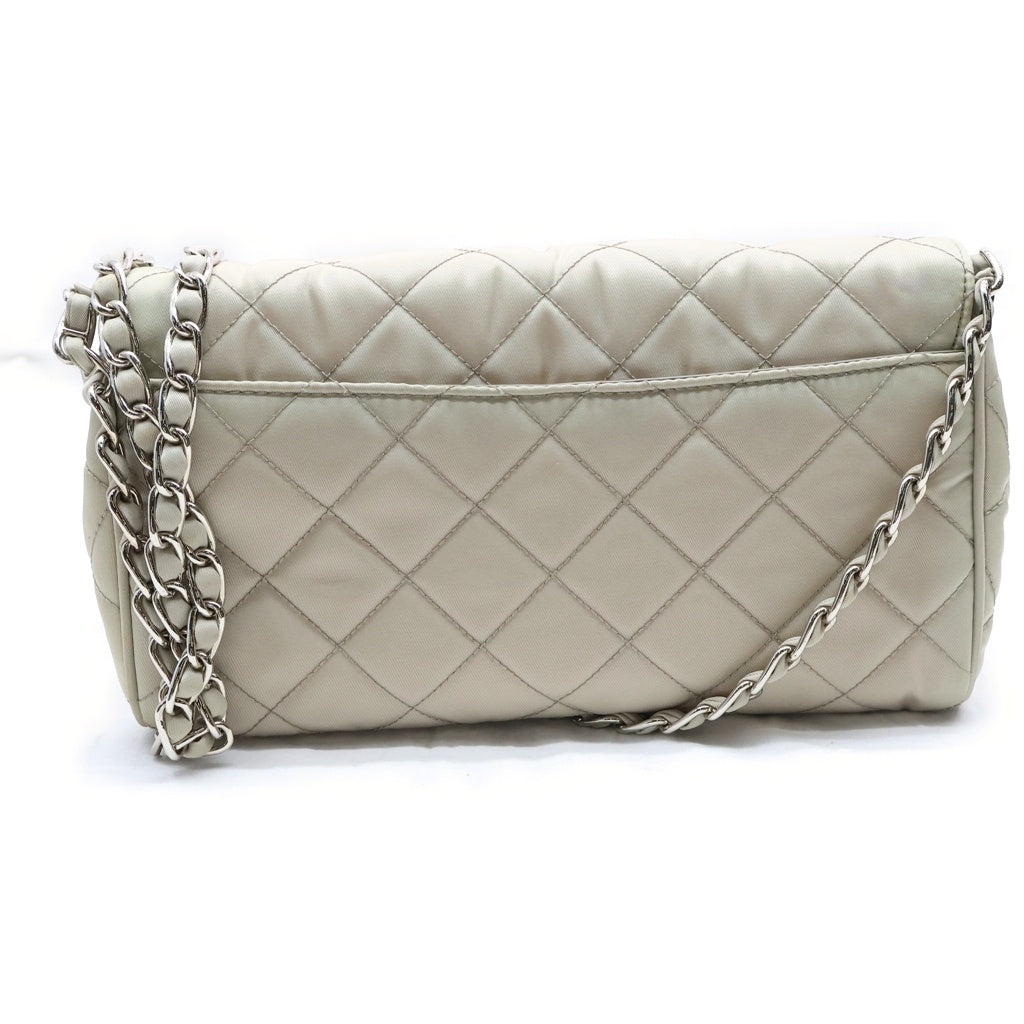 PRADA(プラダ) キルティングナイロンチェーンショルダーバック ベージュ 5E390 シルバー金具 レディース