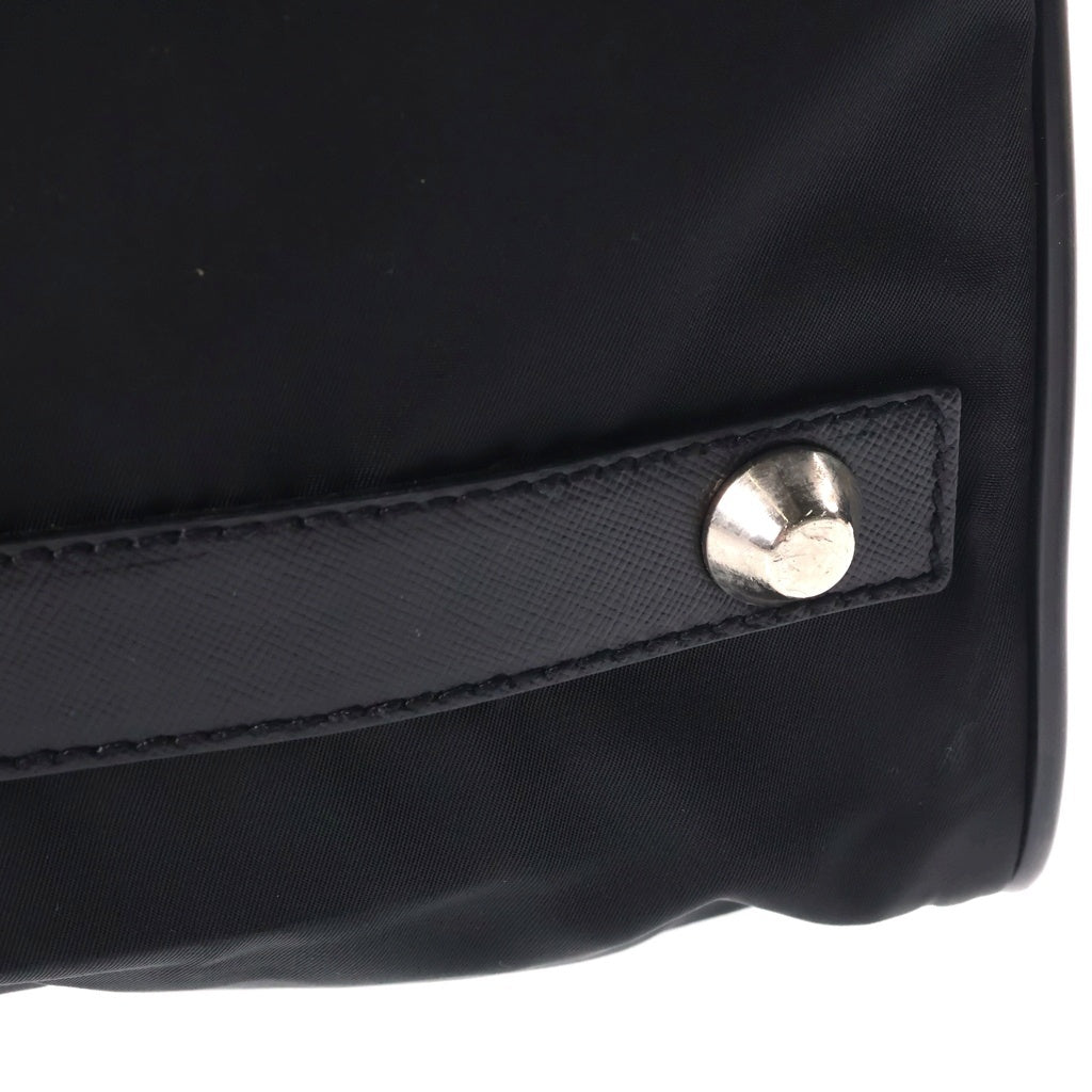 PRADA(プラダ) トライアングルロゴプレート ボストンバッグ トラベルバッグ ハンドバッグ ショルダーバッグ ブラック レザー×ナイロン シルバー金具