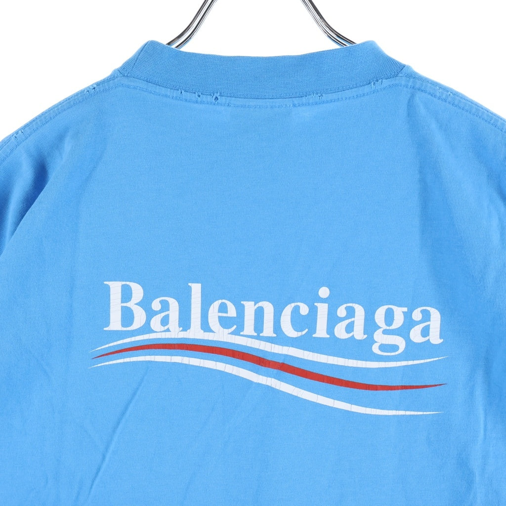 BALENCIAGA(バレンシアガ) 22AW Political Campaign Logo T-Shirt キャンペーンロゴ クルーネック半袖Tシャツ ブルー 641675