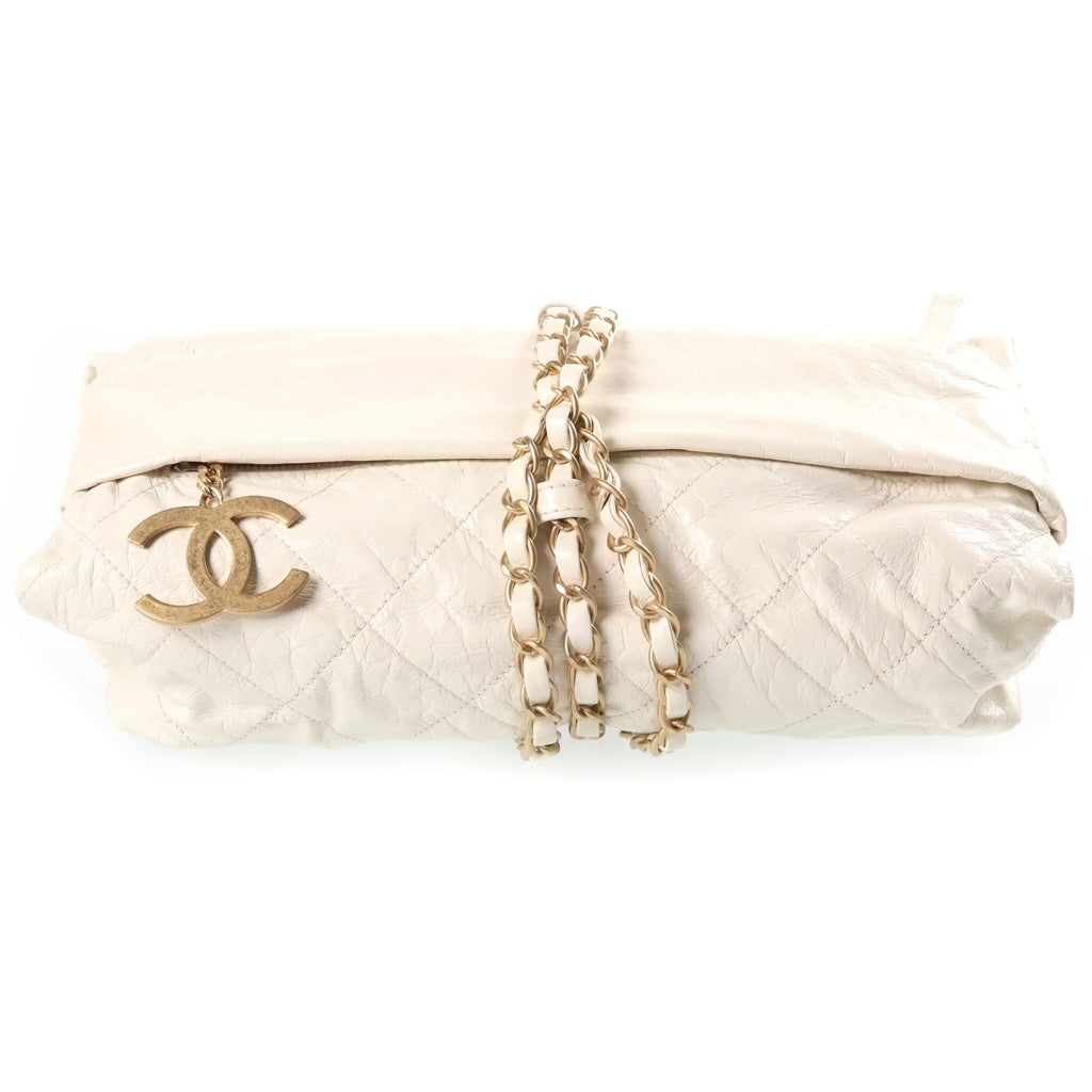 CHANEL(シャネル) 12SS ミッドナイト スイム バルション チェーンハンドバッグ クラッチバッグ ホワイト シャイニーカーフスキン 16番台 ゴールド金具 レディース