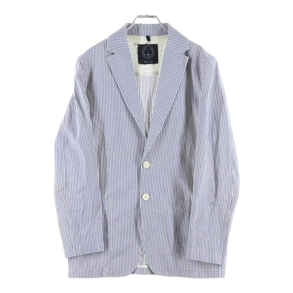 T-JACKET(ティー ジャケット) ストライプ総柄 2B テーラードジャケット ライトブルー 51G419J