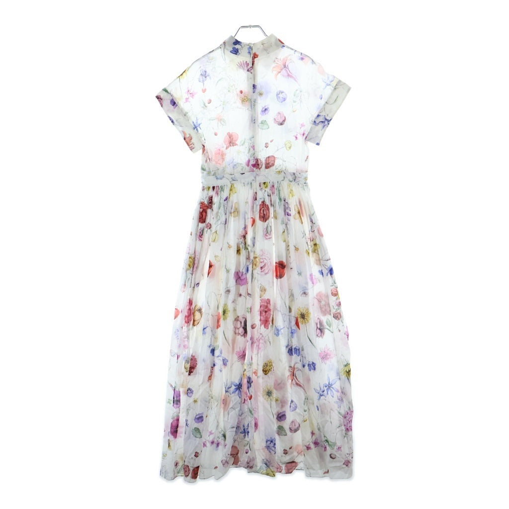 Christian Dior(クリスチャンディオール) フローラルプリント ショートスリーブ バックジップロングワンピース 花柄 ホワイト #34 351R76A3763 レディース
