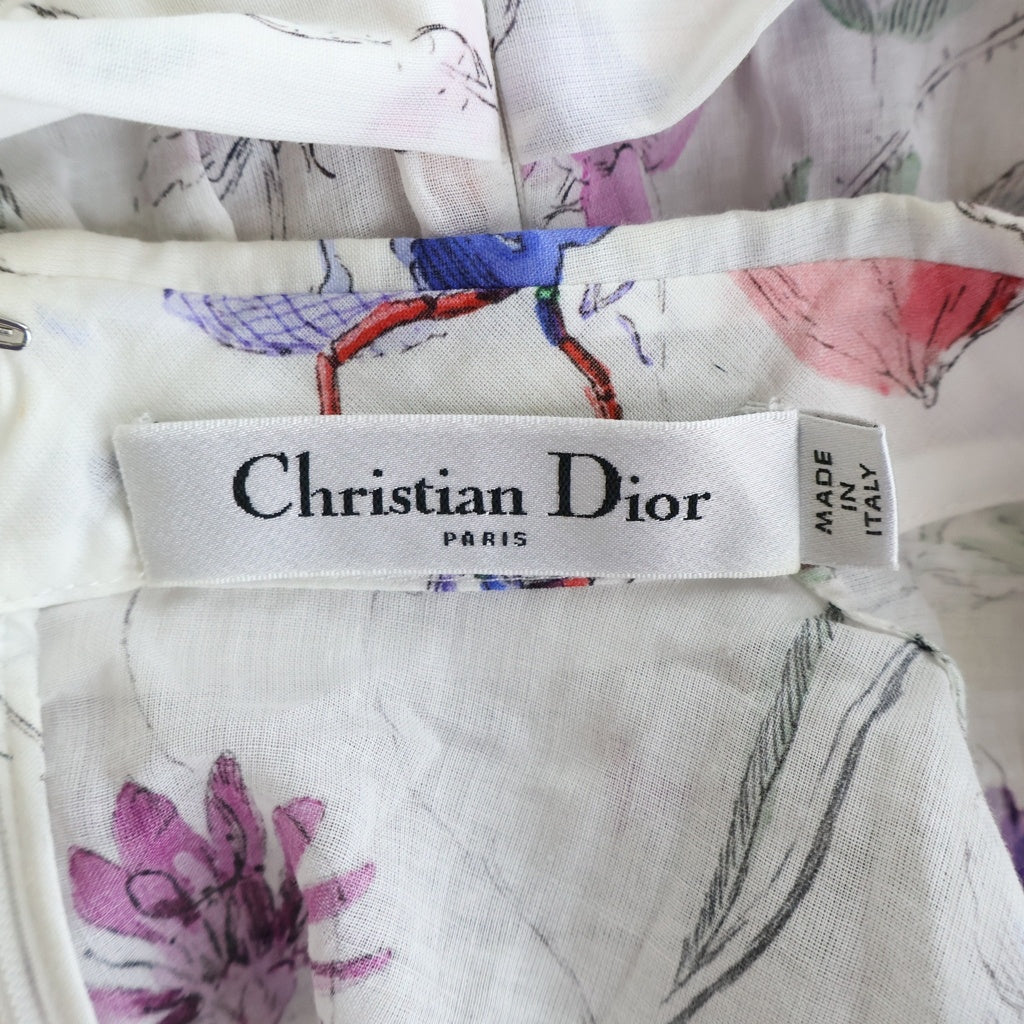 Christian Dior(クリスチャンディオール) フローラルプリント ショートスリーブ バックジップロングワンピース 花柄 ホワイト #34 351R76A3763 レディース