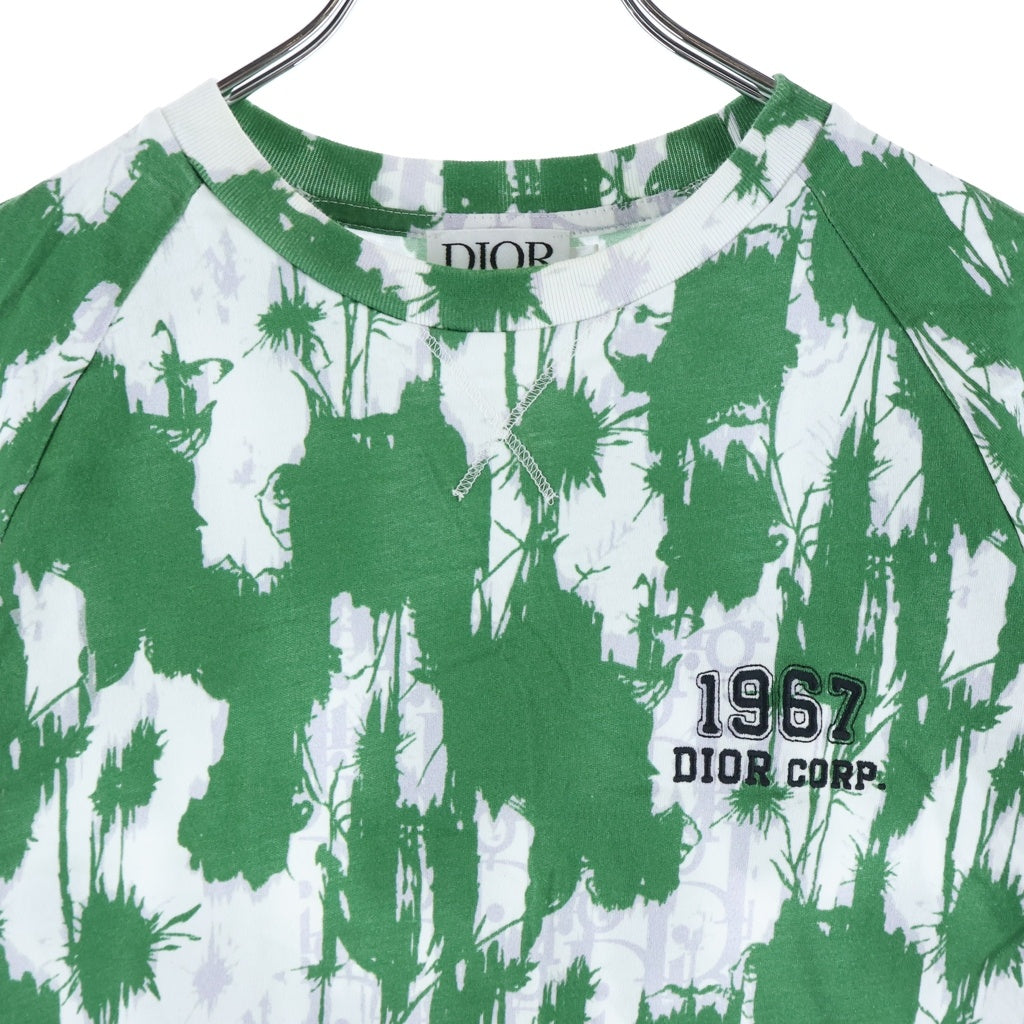 Christian Dior(クリスチャンディオール) キッズ フロントロゴ刺繍半袖コットンペイント柄Tシャツ カットソー ホワイト×グリーン #13 2WBM23TEEB レディース