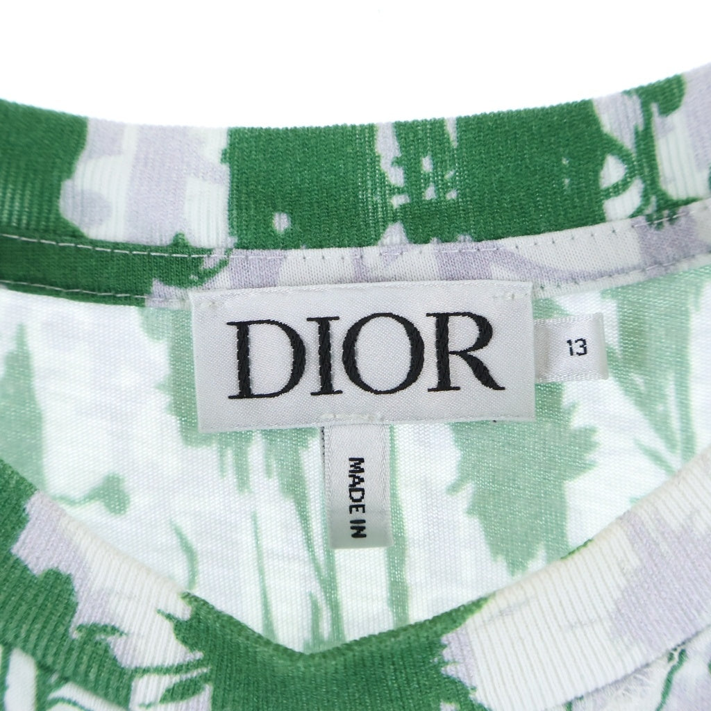Christian Dior(クリスチャンディオール) キッズ フロントロゴ刺繍半袖コットンペイント柄Tシャツ カットソー ホワイト×グリーン #13 2WBM23TEEB レディース