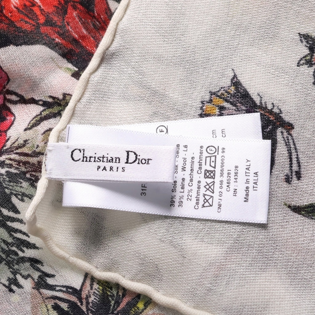 Christian Dior(クリスチャンディオール) カシミヤ混 フローラルプリント 花柄 ストール アイボリー 31FLO140I050 レディース