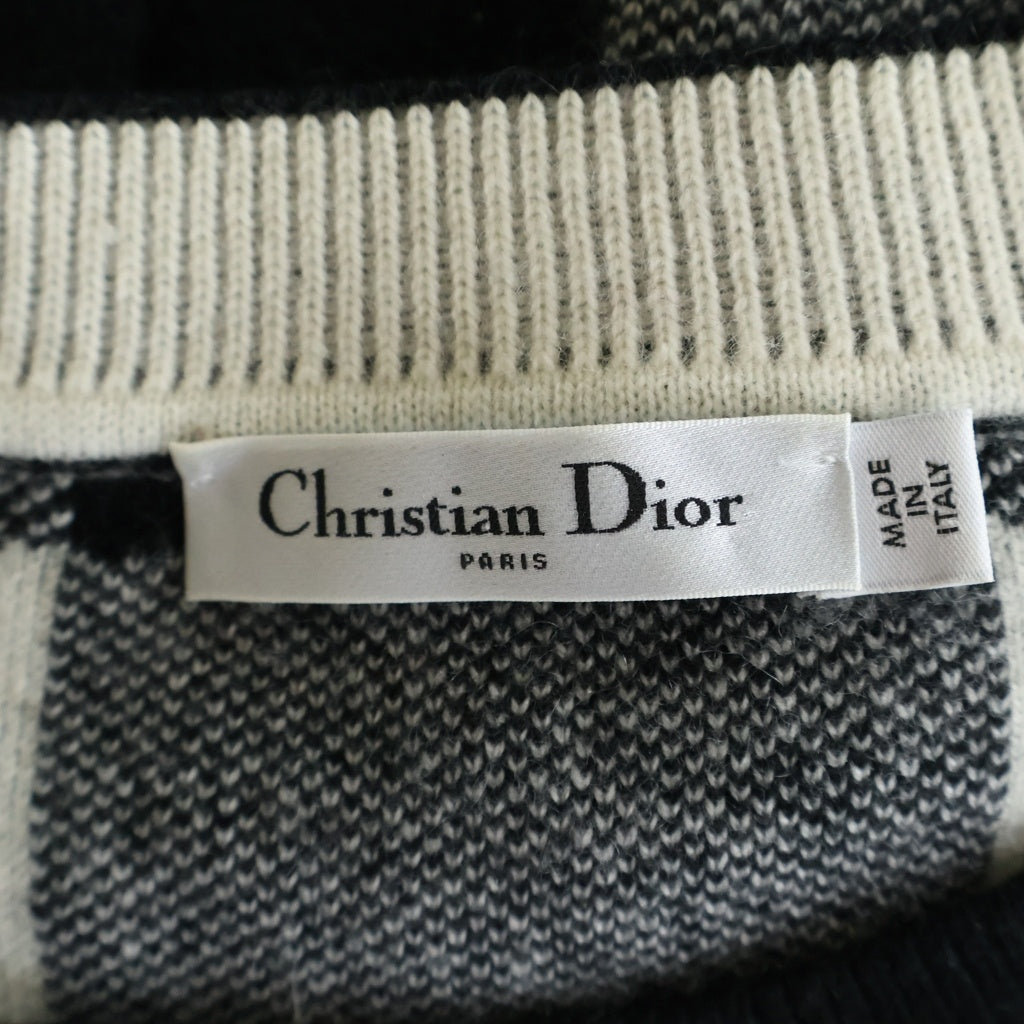 Christian Dior(クリスチャンディオール) ジャディオール ギンガムチェック クルーネックニット ブラック×ホワイト #38 45S55AM010 レディース