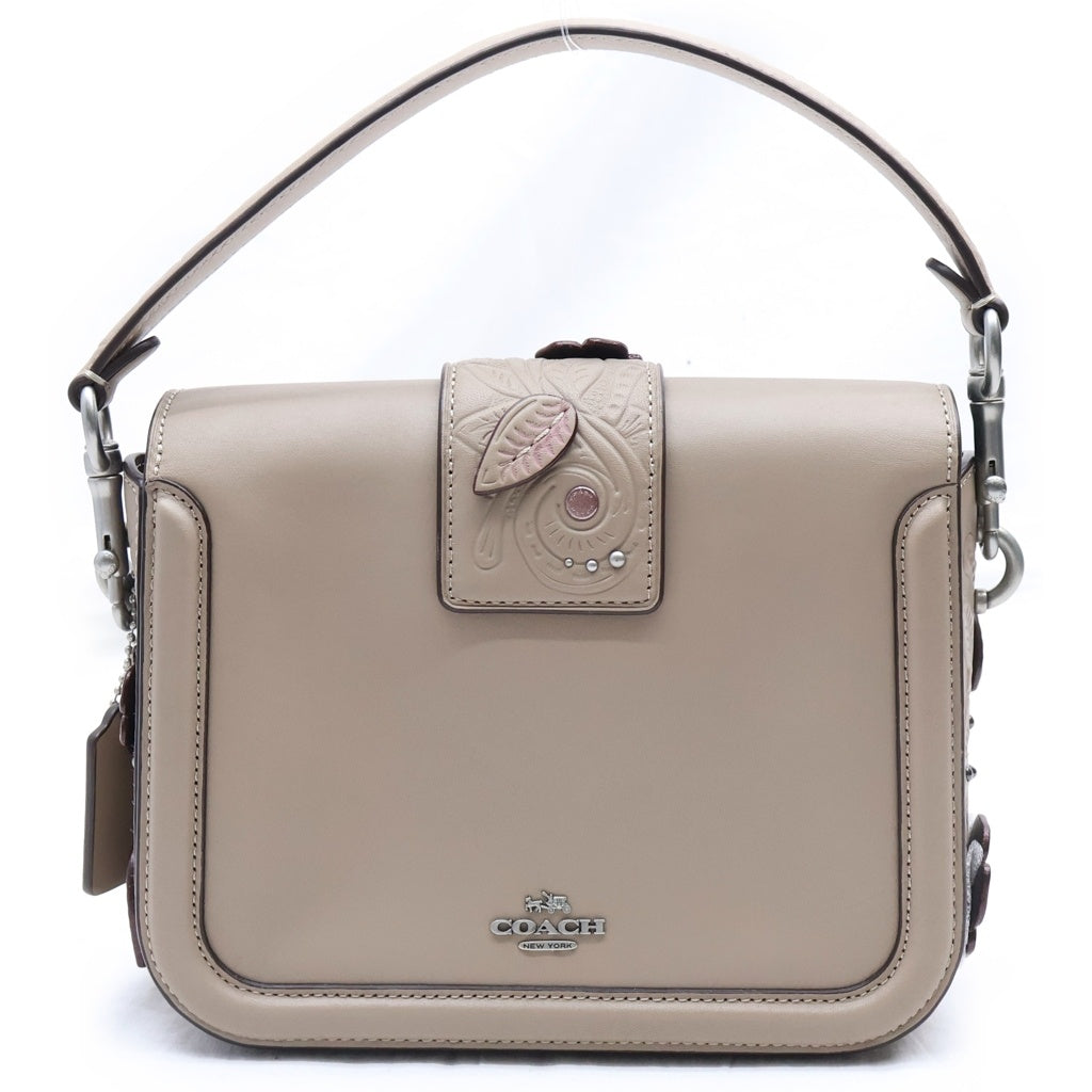 COACH(コーチ) フラワー ショルダーバッグ ベージュ レザー×スエード シルバー金具 レディース