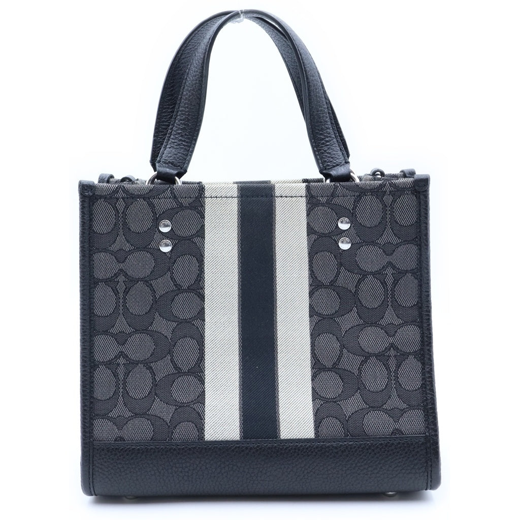 COACH(コーチ) デンプシー トート22 ハンドバッグ ブラック レザー×キャンバス C8417 シルバー金具 レディース