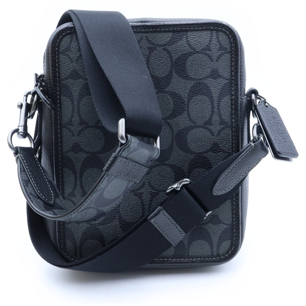COACH(コーチ) シグネチャー サリバン クロスボディバッグ ショルダーバッグ ブラック レザー×PVC CW388 ガンメタ金具 レディース