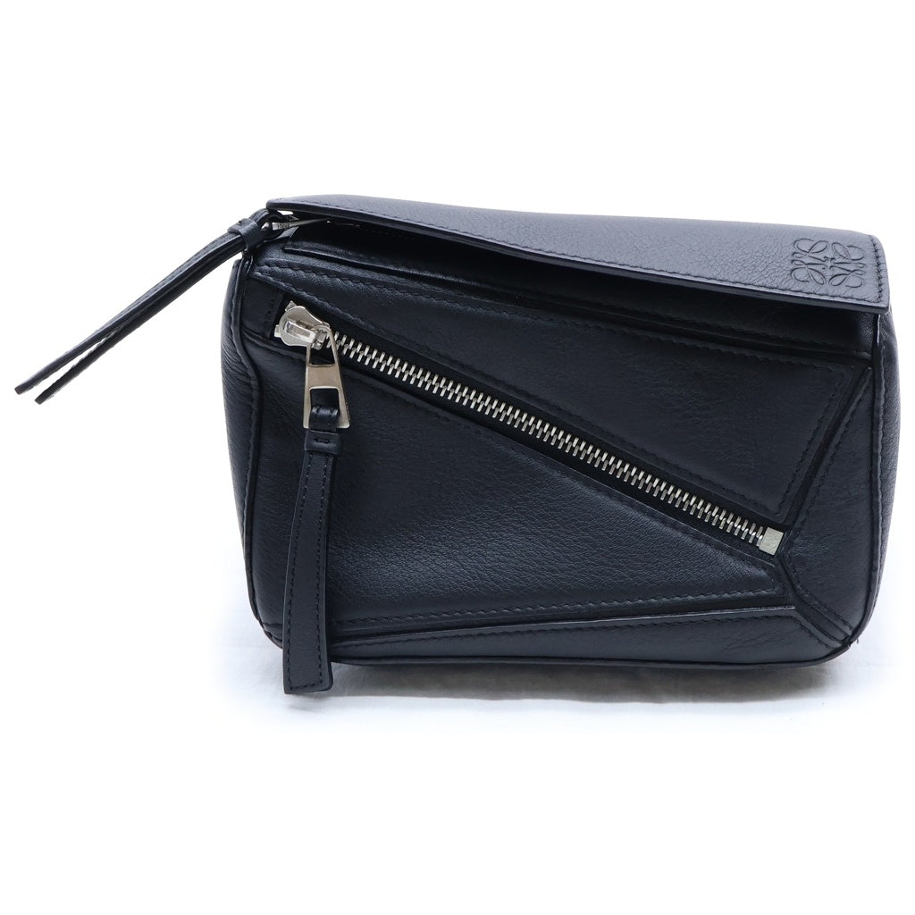 LOEWE(ロエベ) パズル ミニ バム バッグ ボディバッグ ショルダーバッグ ブラック レザー シルバー金具