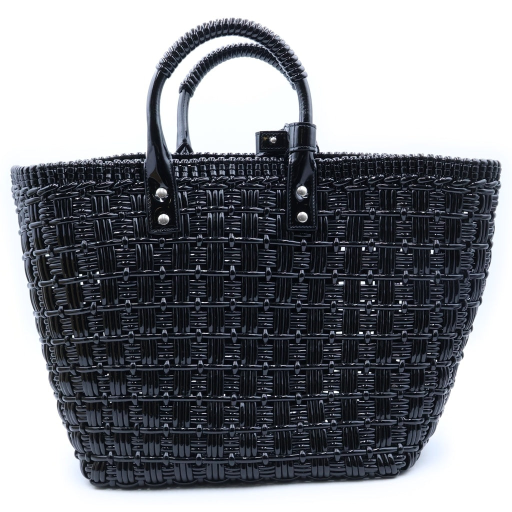 BALENCIAGA(バレンシアガ) ビストロS バスケット トートバッグ カゴバック ブラック エナメル 671346 シルバー金具 レディース