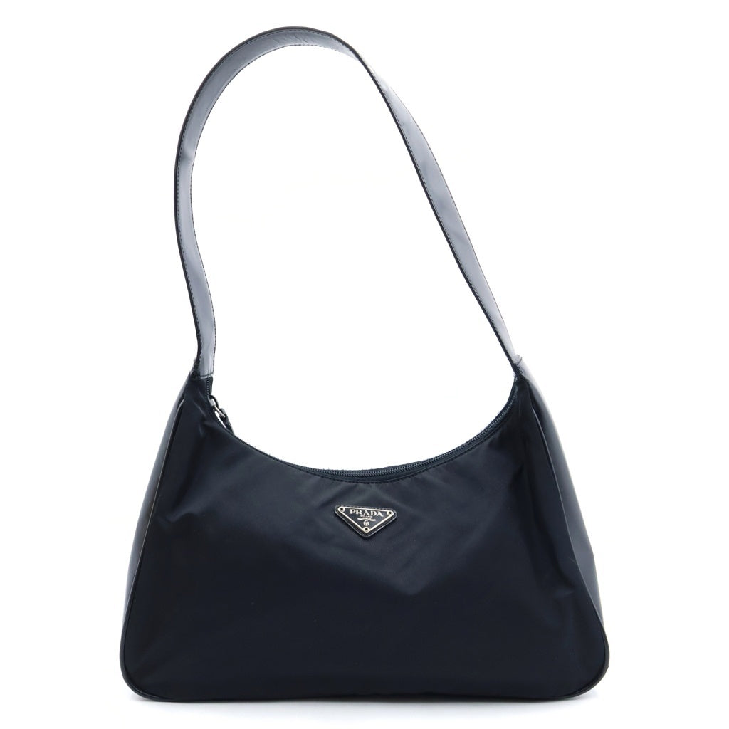 PRADA(プラダ) トライアングルロゴ ワンショルダーバッグ ブラック ナイロン×レザー BR0743 シルバー金具 レディース