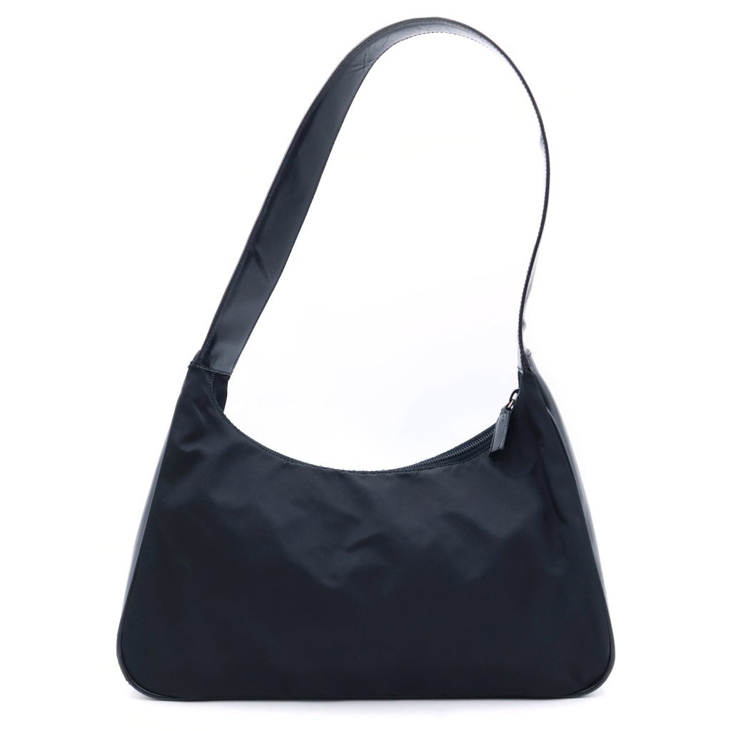 PRADA(プラダ) トライアングルロゴ ワンショルダーバッグ ブラック ナイロン×レザー BR0743 シルバー金具 レディース