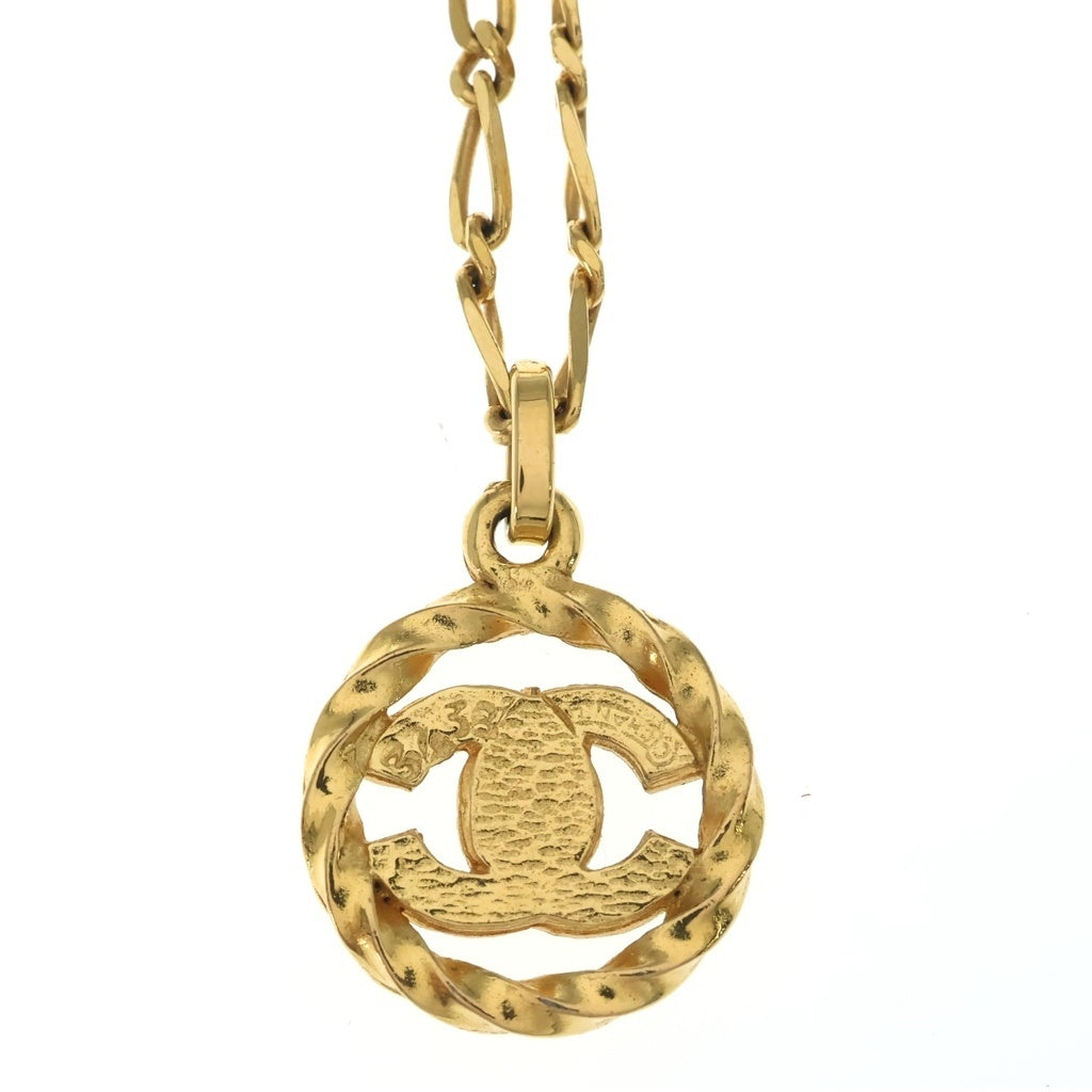 CHANEL(シャネル) ココマーク ラインストーン ラウンドネックレス ペンダント チェーン ゴールド GP レディース