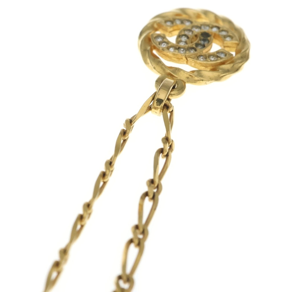 CHANEL(シャネル) ココマーク ラインストーン ラウンドネックレス ペンダント チェーン ゴールド GP レディース