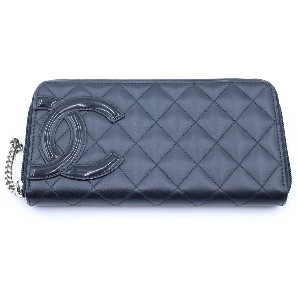 CHANEL(シャネル) カンボンライン ラウンドジップ ウォレット 長財布 シルバー金具 ブラック レディース