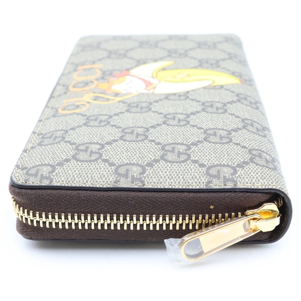 GUCCI(グッチ) ばなにゃ コラボ GGスプリーム ロングウォレット 長財布 カードケース ベージュ レザー×PVC ゴールド金具 レディース