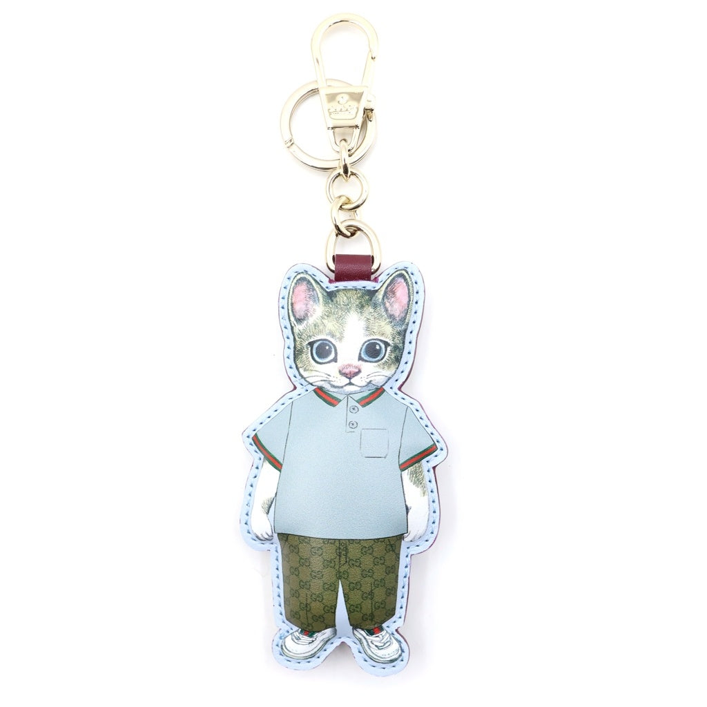 GUCCI(グッチ) ヒグチユウコ ボリス 猫キーチェーン バッグチャーム キーホルダー マルチカラー レザー ゴールド金具 レディース