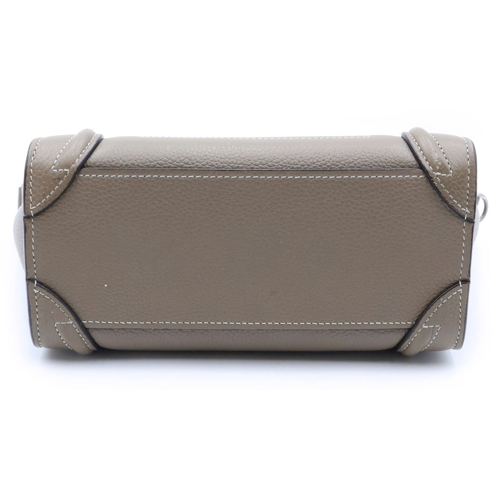 CELINE(セリーヌ) ラゲージ ナノショッパー 2WAYハンドバッグ ショルダーバッグ グレージュ レザー シルバー金具 レディース