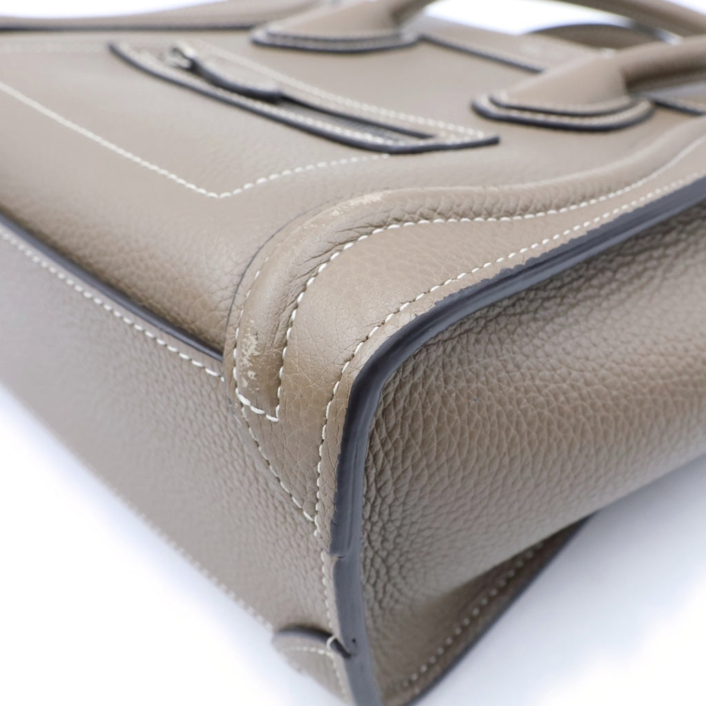CELINE(セリーヌ) ラゲージ ナノショッパー 2WAYハンドバッグ ショルダーバッグ グレージュ レザー シルバー金具 レディース