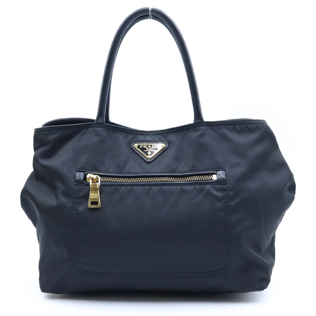 PRADA(プラダ) トライアングルロゴプレート ナイロン 2WAY ハンド ショルダー トートバッグ ブラック ゴールド金具 BN1825 レディース