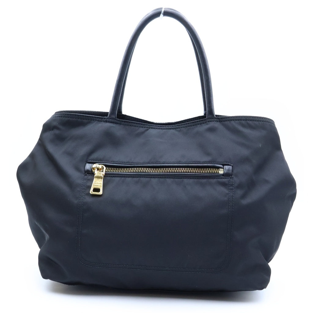 PRADA(プラダ) トライアングルロゴプレート ナイロン 2WAY ハンド ショルダー トートバッグ ブラック ゴールド金具 BN1825 レディース
