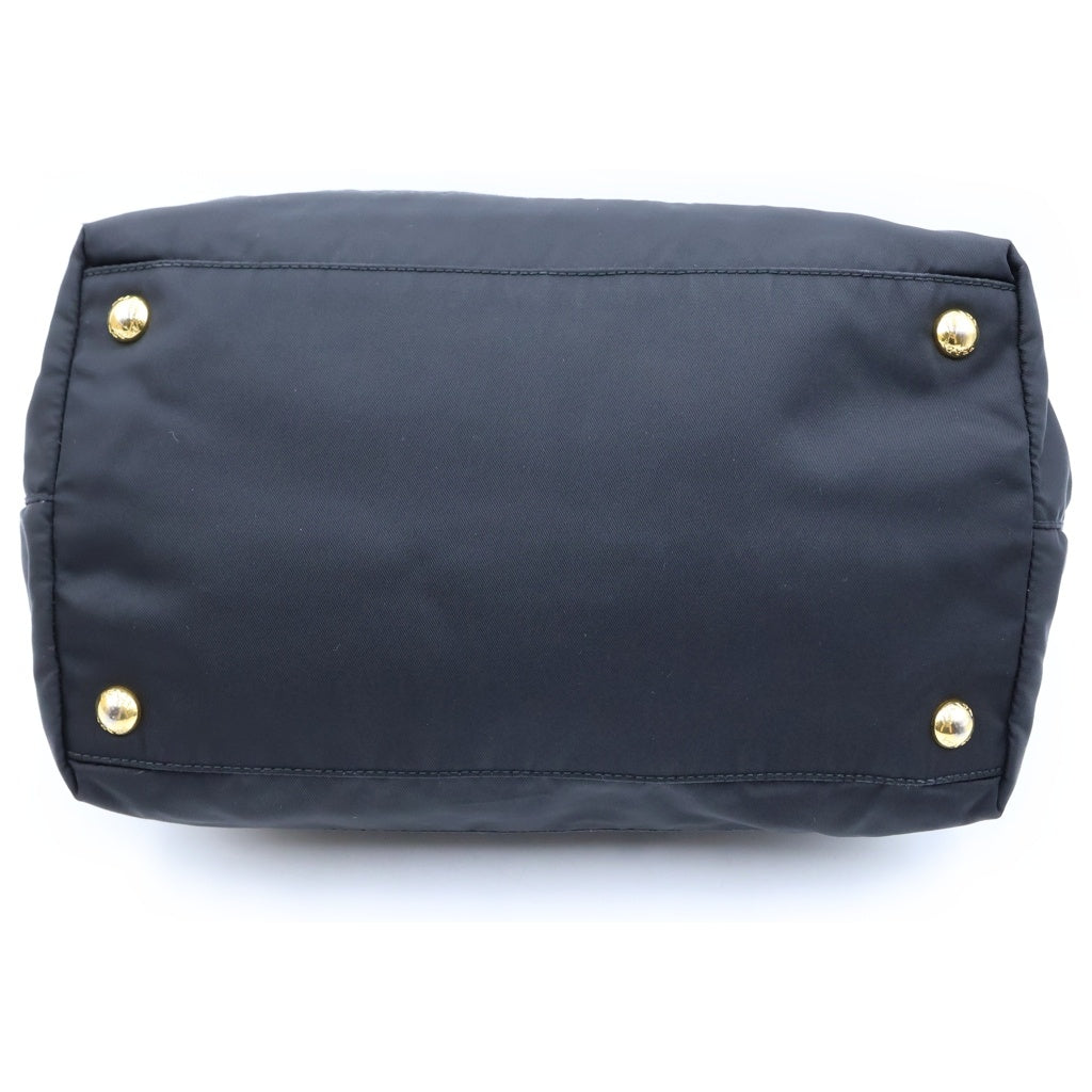 PRADA(プラダ) トライアングルロゴプレート ナイロン 2WAY ハンド ショルダー トートバッグ ブラック ゴールド金具 BN1825 レディース