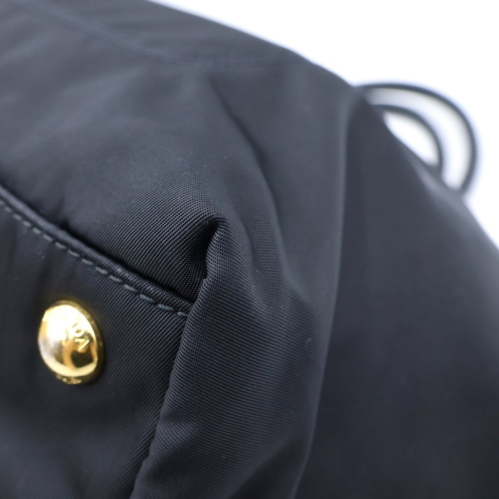 PRADA(プラダ) トライアングルロゴプレート ナイロン 2WAY ハンド ショルダー トートバッグ ブラック ゴールド金具 BN1825 レディース