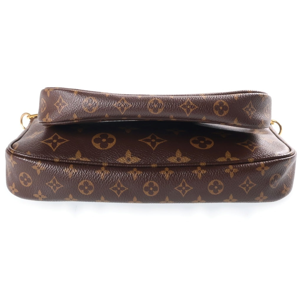 LOUIS VUITTON(ルイヴィトン) モノグラム ミュルティ・ポシェットアクセソワール ショルダーバッグ ブラウン レザー×PVC M44813 ゴールド金具 レディース