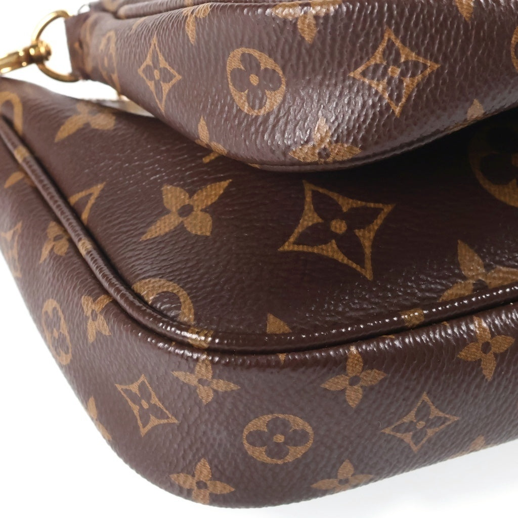 LOUIS VUITTON(ルイヴィトン) モノグラム ミュルティ・ポシェットアクセソワール ショルダーバッグ ブラウン レザー×PVC M44813 ゴールド金具 レディース