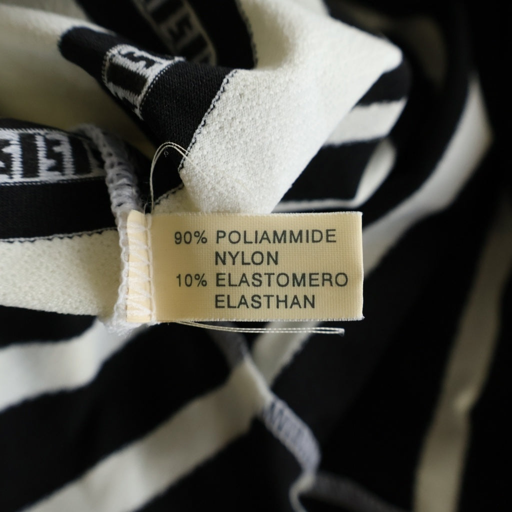 FENDI(フェンディ) OLD Vネック ボーダー柄 半袖Tシャツ カットソー ブラック/ホワイト レディース