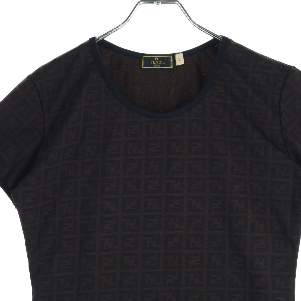 FENDI(フェンディ) OLD ズッカ総柄 クルーネック 半袖ストレッチTシャツ カットソー イタリア製 ブラウン系