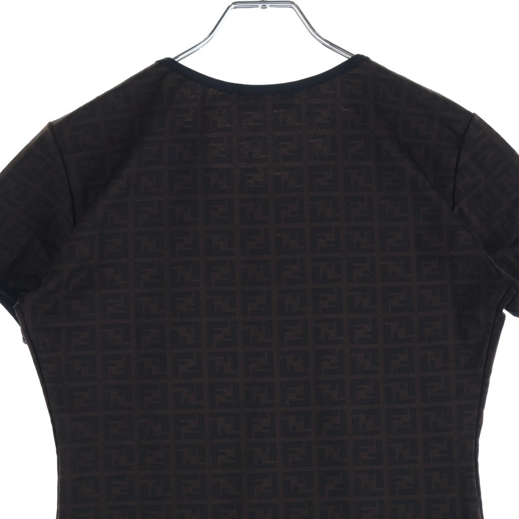 FENDI(フェンディ) OLD ズッカ総柄 クルーネック 半袖ストレッチTシャツ カットソー イタリア製 ブラウン系