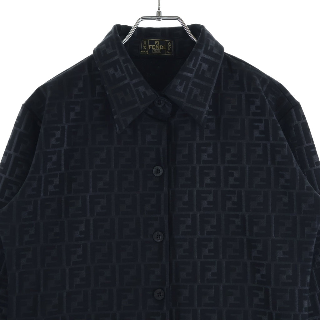 FENDI(フェンディ) OLD ズッカ総柄 長袖シャツ ポリエステル ロゴ イタリア製 ブラック