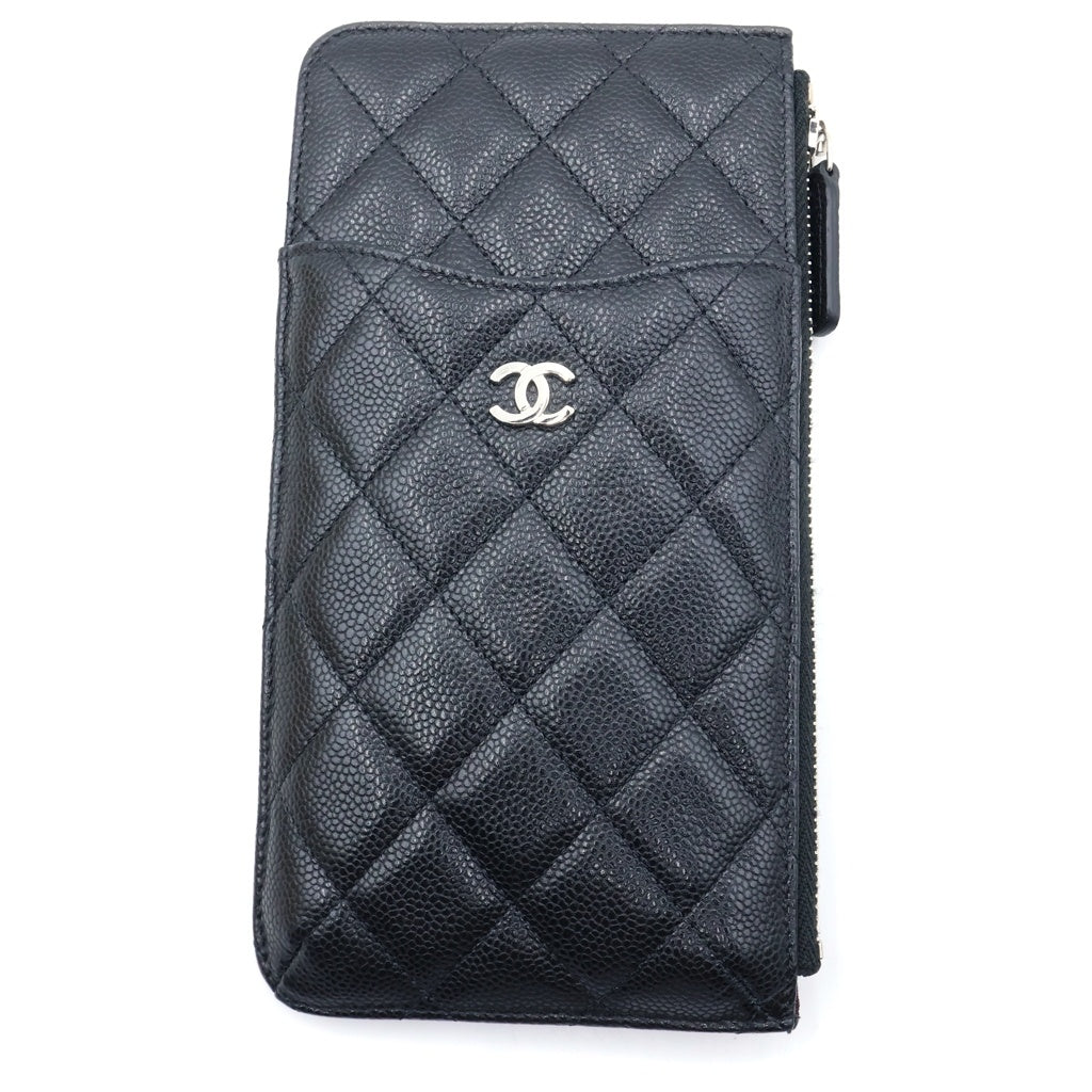 CHANEL(シャネル) フォンケース フラグメントケース カードケース ブラック キャビアスキン 30番台 シルバー金具 レディース