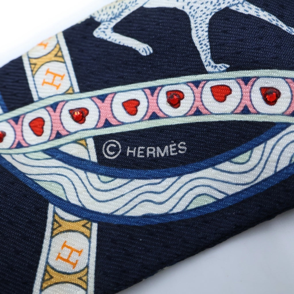 HERMES(エルメス) ツイリー DAME DE COEUR ハートのクイーン トランプ スカーフ ビジュー ストーン シルク ネイビー レディース
