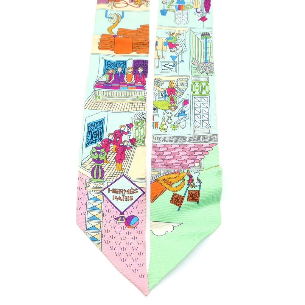 HERMES(エルメス) ツイリー LA MAISON DES CARRES メゾンドカレ スカーフ シルク ライトグリーン/マルチカラー レディース