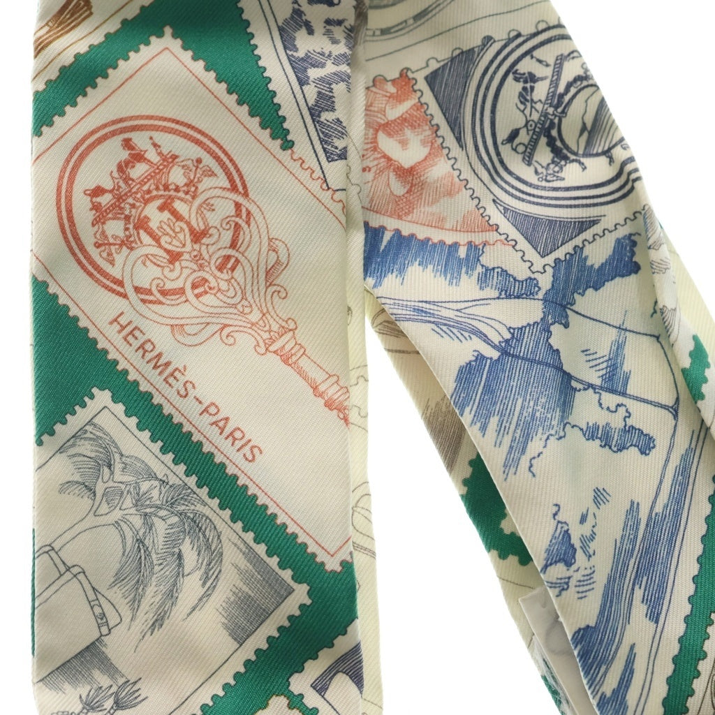 HERMES(エルメス) ツイリー LE PHILATELISTE DU FAUBOURG フォーブルの切手愛好家 スカーフ シルク ホワイト/グリーン レディース