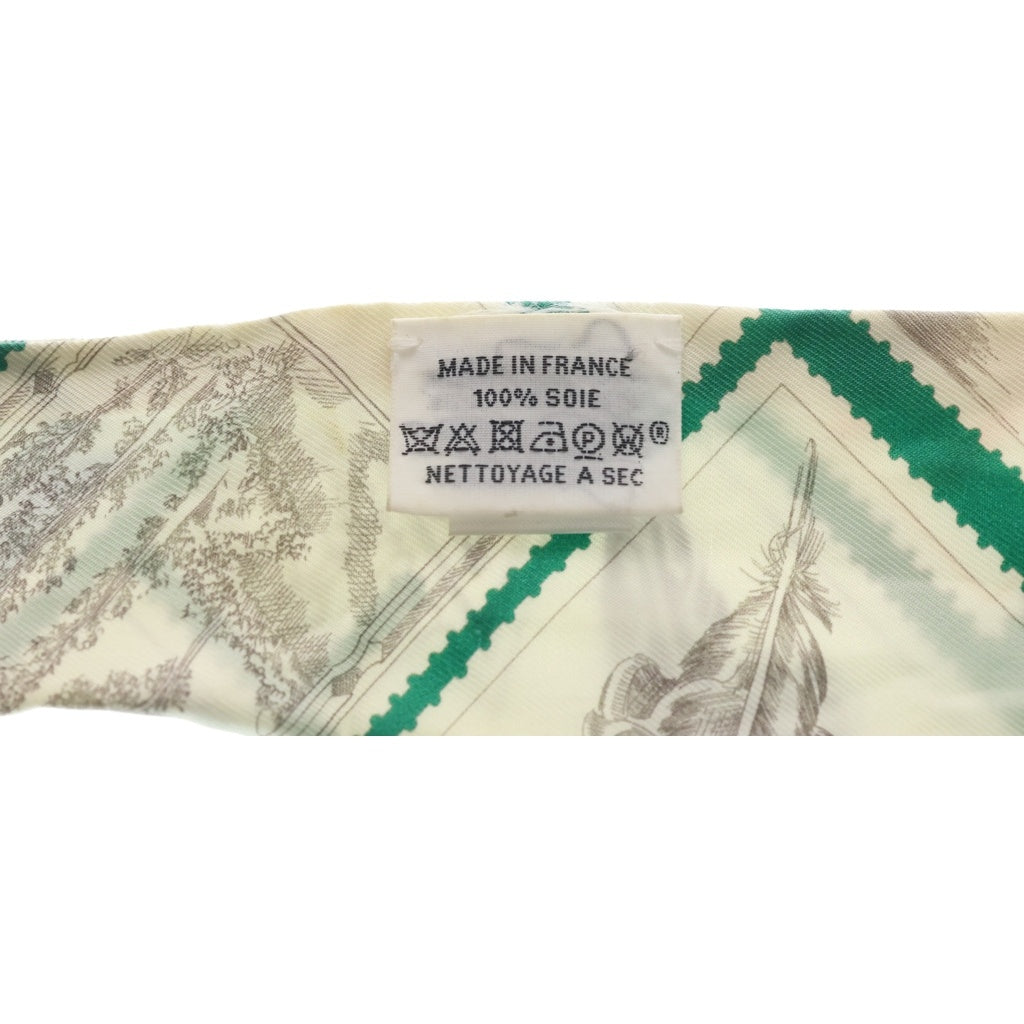 HERMES(エルメス) ツイリー LE PHILATELISTE DU FAUBOURG フォーブルの切手愛好家 スカーフ シルク ホワイト/グリーン レディース