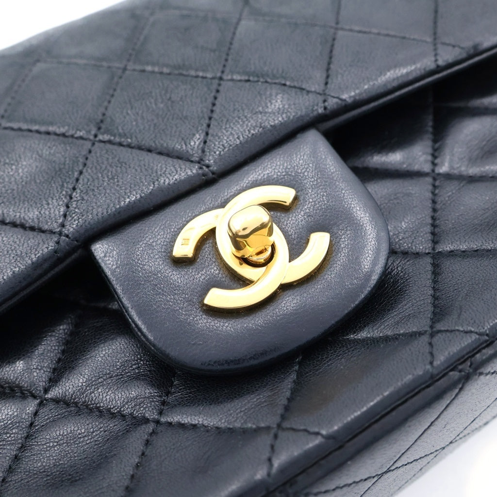 CHANEL(シャネル) マトラッセ25 WフラップWチェーンショルダーバッグ ブラック ラムスキン ゴールド金具 シール有 1番台 A01112 レディース