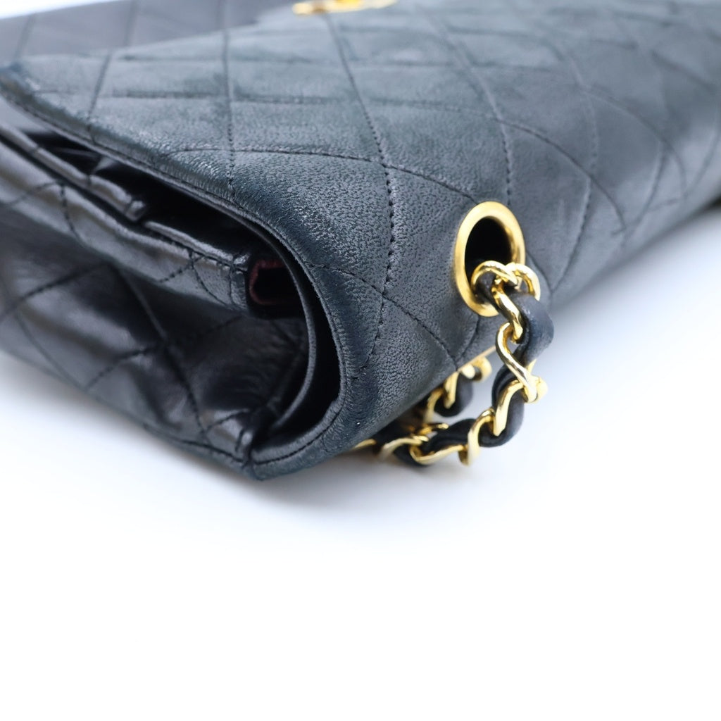 CHANEL(シャネル) マトラッセ25 WフラップWチェーンショルダーバッグ ブラック ラムスキン ゴールド金具 シール有 1番台 A01112 レディース