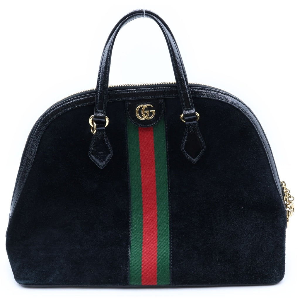 GUCCI(グッチ) GG シェリーラインハンドバッグ ブラック スエード×レザー 524533 レディース