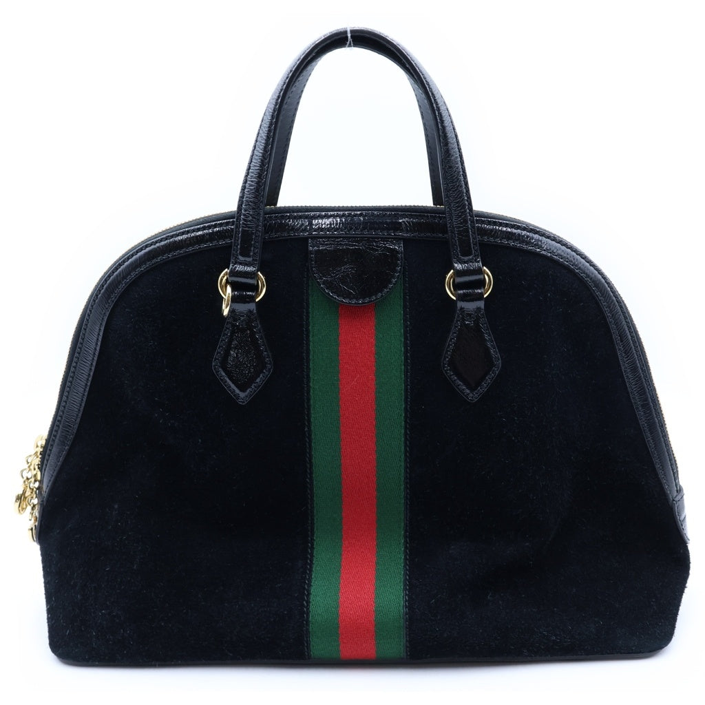 GUCCI(グッチ) GG シェリーラインハンドバッグ ブラック スエード×レザー 524533 レディース