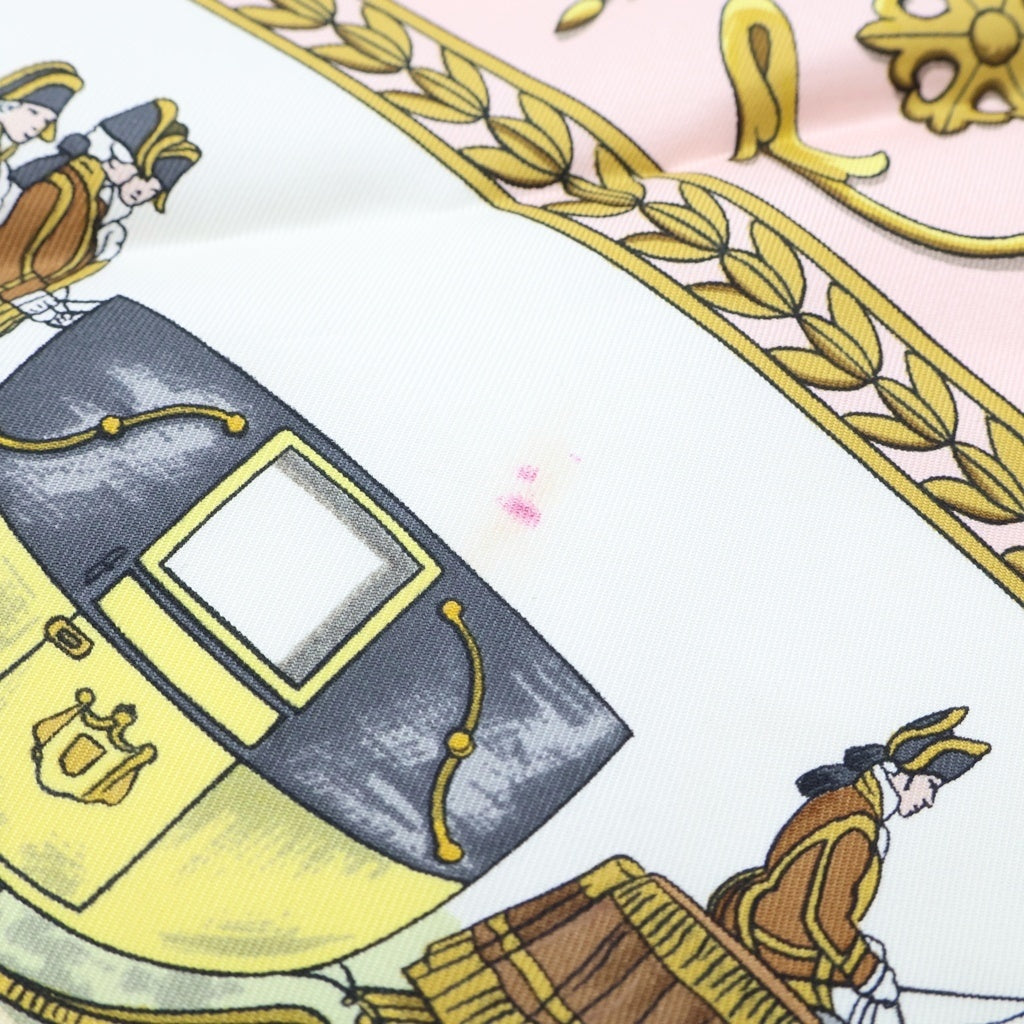 HERMES(エルメス) カレ90 ロンシャンへの散歩 総柄プリント シルク スカーフ アイボリー/ピンク レディース