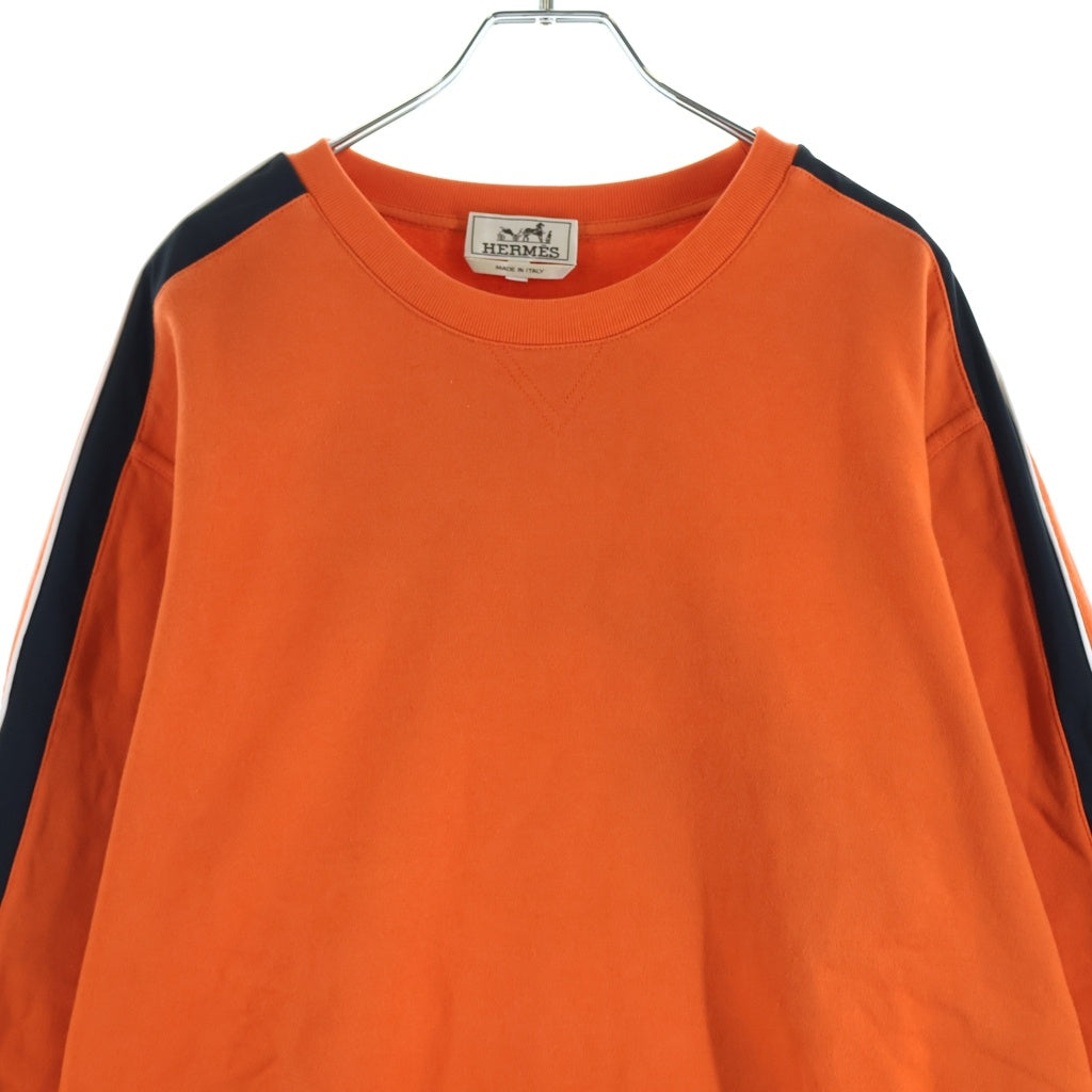 HERMES(エルメス) 袖Hロゴラインデザイン コットン長袖ニット トレーナー オレンジ 22-5763