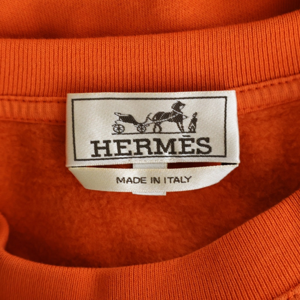 HERMES(エルメス) 袖Hロゴラインデザイン コットン長袖ニット トレーナー オレンジ 22-5763
