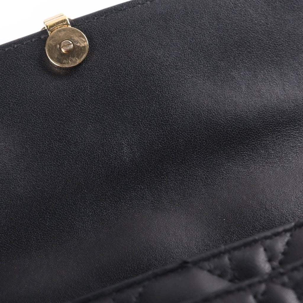DIOR(ディオール) デイリーチェーンポーチ チェーンウォレット チェーンショルダーバッグ ブラック レザー ゴールド金具 レディース