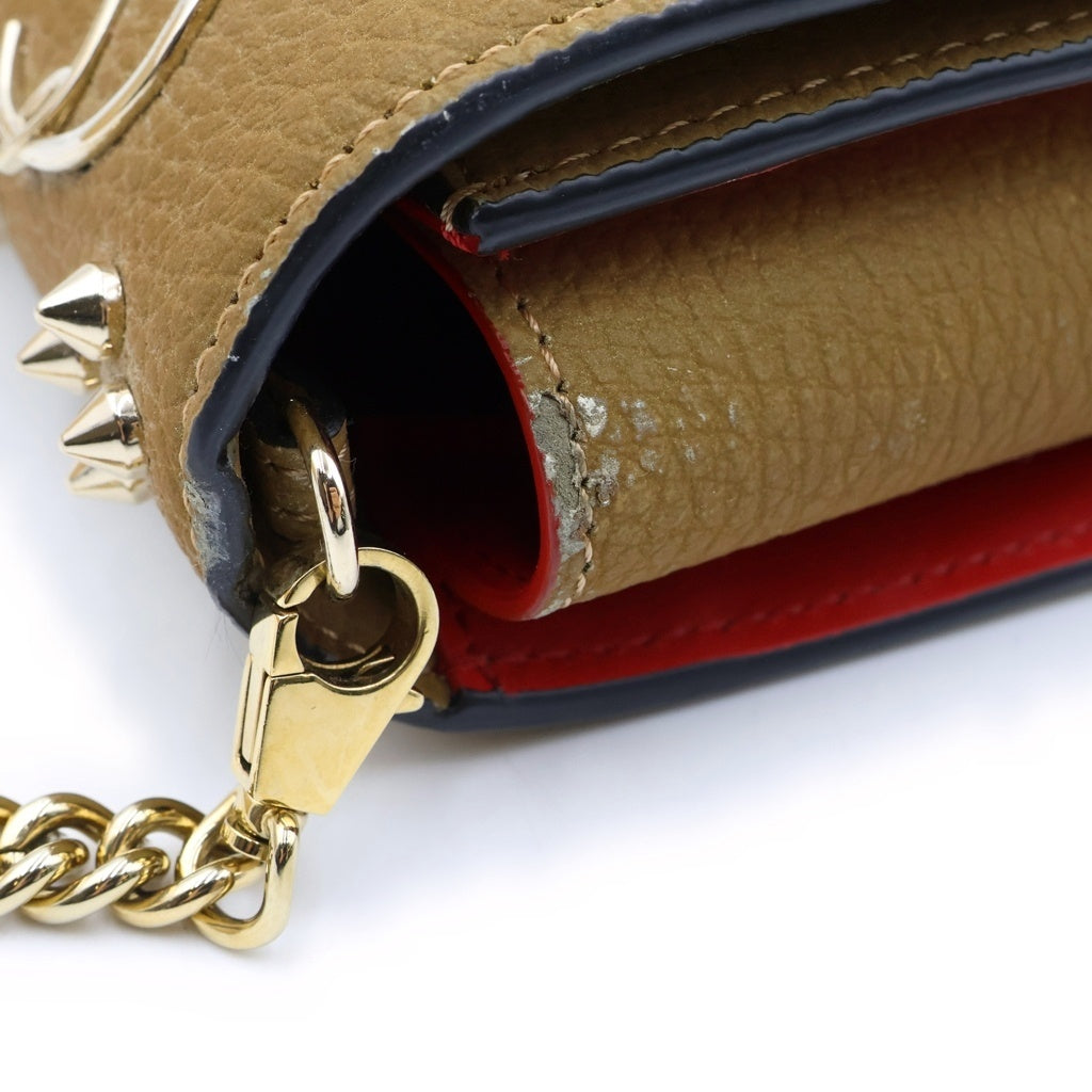 CHRISTIAN LOUBOUTIN(クリスチャンルブタン) パロマ スタッズ チェーンウォレット ベージュ レザー レディース