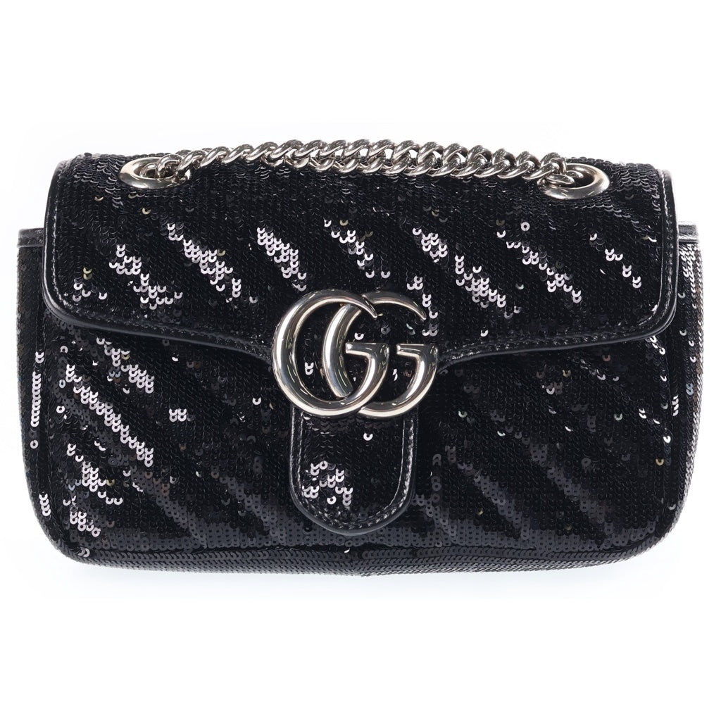 GUCCI(グッチ) GGマーモント チェーンショルダーバッグ スパンコール/レザー シルバー金具 446744 レディース